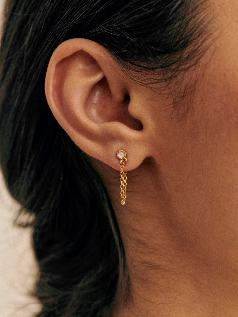 Nib Sezane Gold Chain Drop Earring with natural Stone -made in France